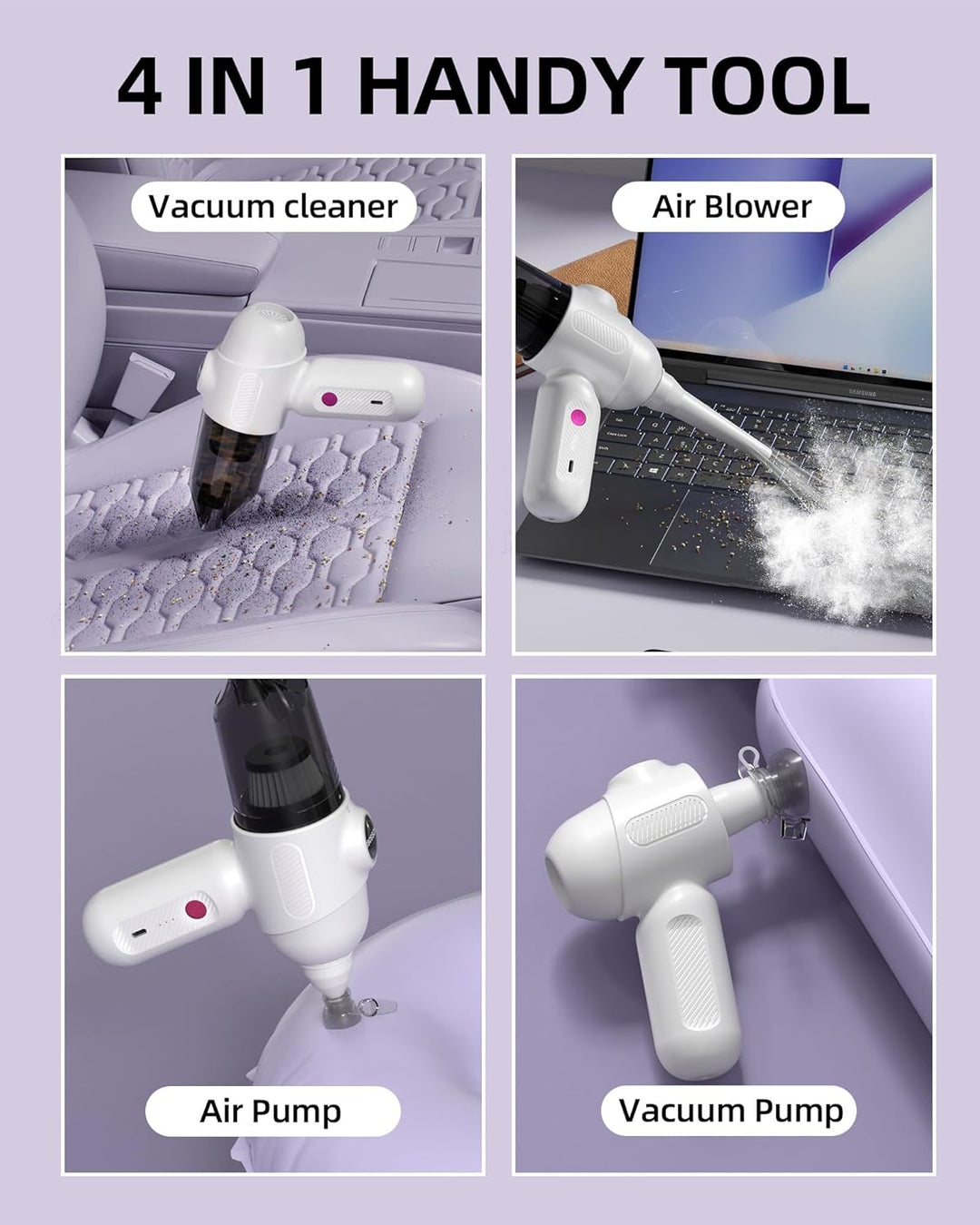 Handstaubsauger Akku 4in1,8KPA Mini Staubsauger Kabellos,Auto Staubsauger mit Waschbar HEPA für Küch