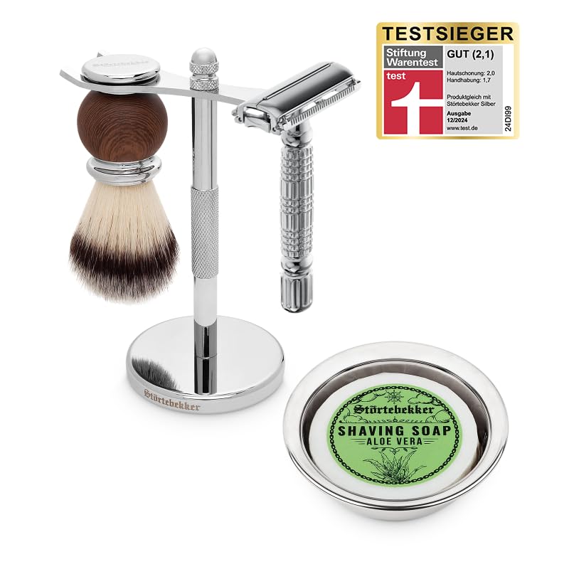 Störtebekker® Premium Rasierständer Set - mit Rasierhobel, Rasierpinsel, Rasierschale und Rasierseif