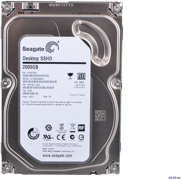Seagate Desktop SSHD 2TB, interne Hybrid-Festplatte; 3,5", 7200rpm; 64MB Cache, SATA III - ST2000DX0