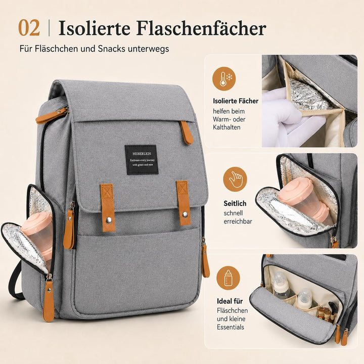 Heberlein Prestige Baby Wickelrucksack - grosse Wickeltasche für Mama &amp; Papa, wasserabweisend mit vi