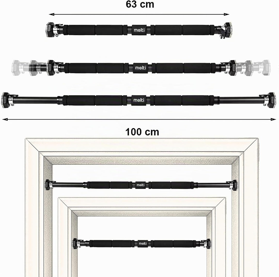 molti Klimmzugstange Türrahmen, verstellbar 63–100 cm, ohne Bohren montierbar, rutschfeste Griffe, b