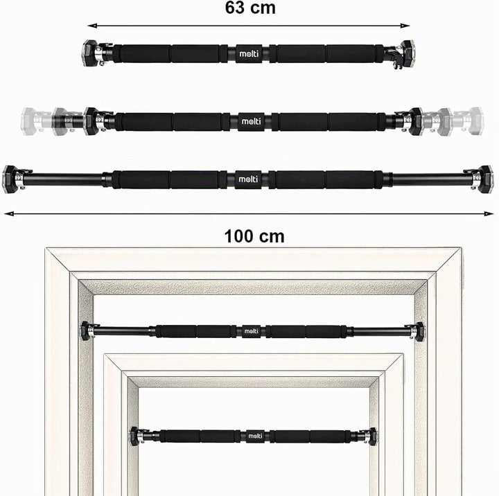 molti Klimmzugstange Türrahmen, verstellbar 63–100 cm, ohne Bohren montierbar, rutschfeste Griffe, b