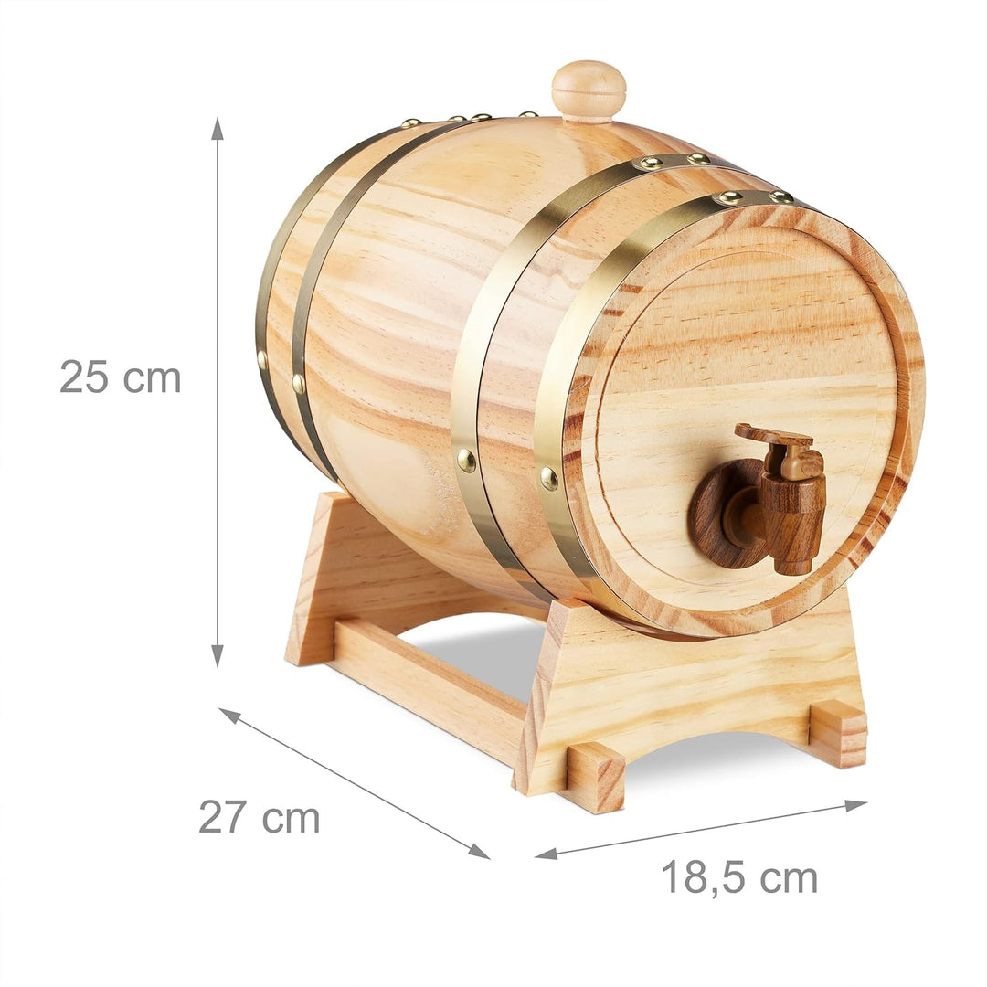 Relaxdays Schnapsfass, 2,2 l, Holz, Whiskyfass mit Bock & Zapfhahn, für Whisky, Wein, Spirituosen, D