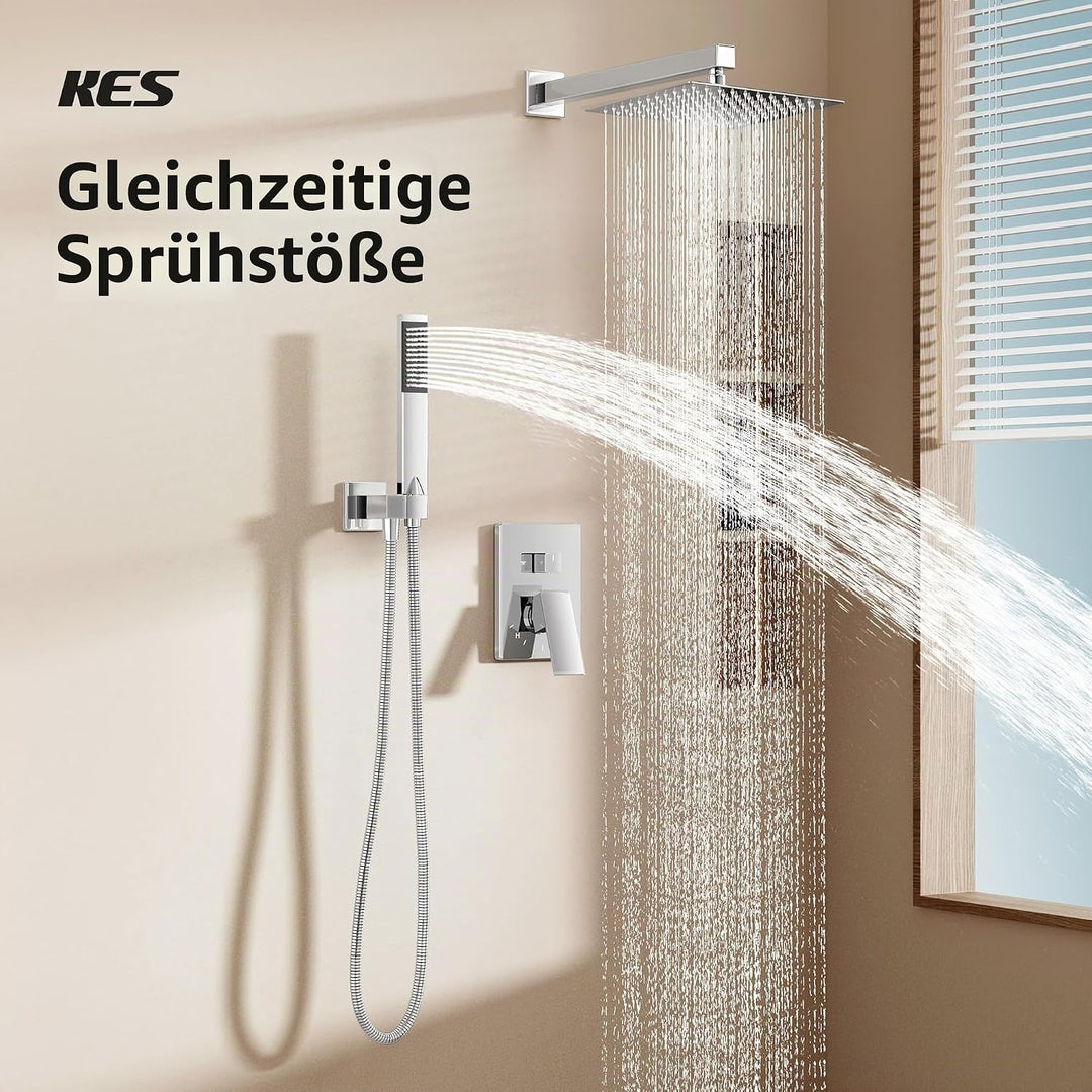 KES Duschsystem Duschkopf Regendusche 3 Funktion mit Handbrause Schlauch Duscharmatur Duschbrause Du