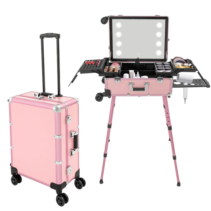 Kosmetikkoffer Trolley Schminkkoffer mit Spiegellichtern, Rolling Makeup Train Case Professionelle K