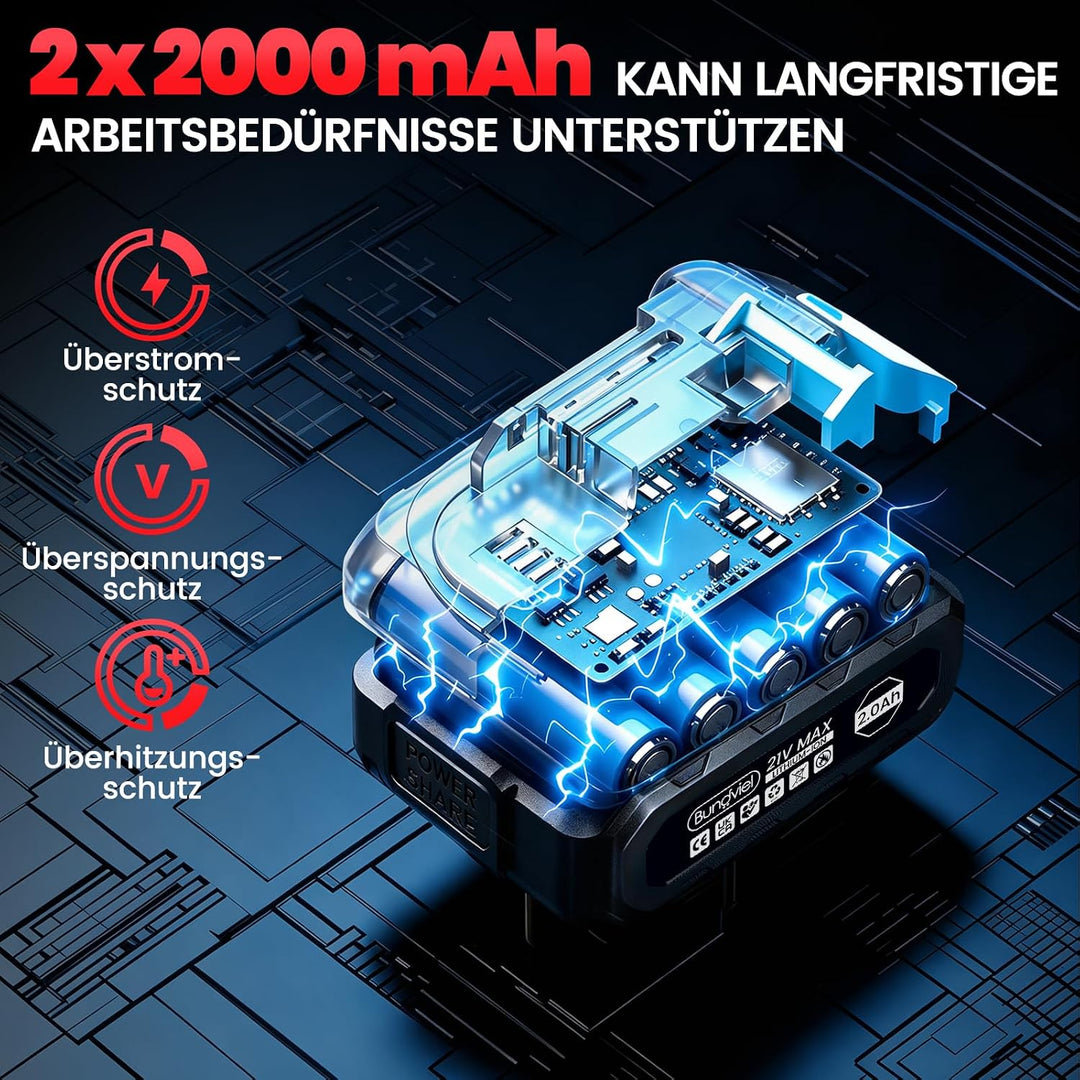 Akkuschrauber/Bohrmaschine Set 25+3 Kompatibel mit Makita 18V Akku, Enthalten 2 Akkus 2.0Ah & Ladege