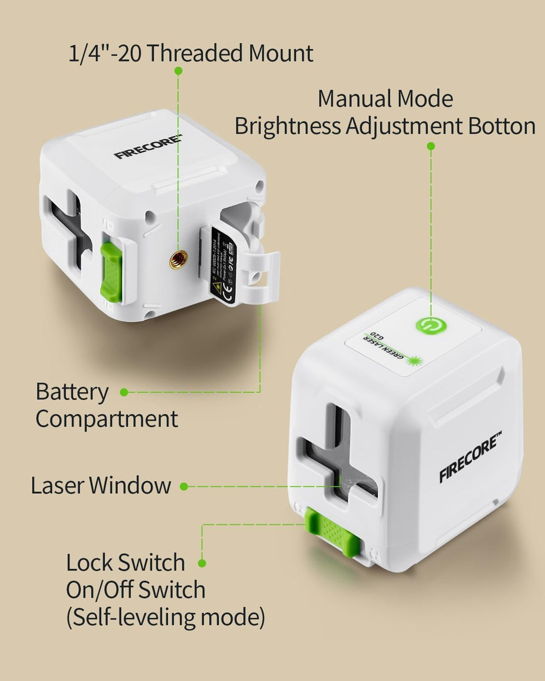 Kreuzlinienlaser Firecore Laser-Wasserwaage Selbstnivellierender Vertikale und Horizontale Laser Lev