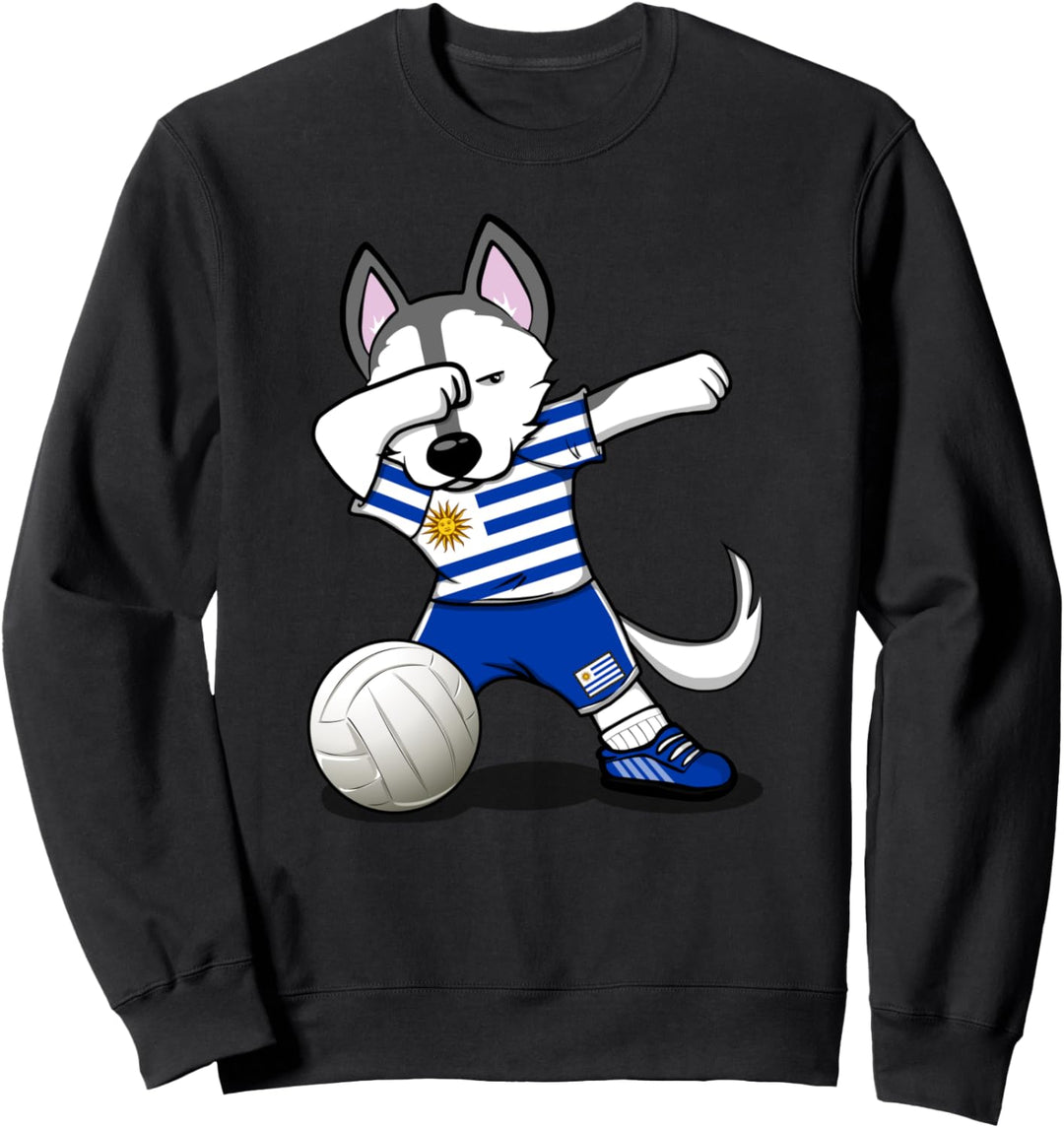 Dabbing Husky Hund Uruguay Volleyball - Uruguayische Flagge Sweatshirt