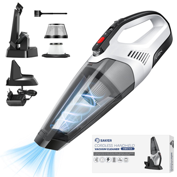 Saker Akku Handstaubsauger Kabellos 10000PA Autostaubsauger mit Waschbar 14,8V HEPA-Filter, LED-Lich