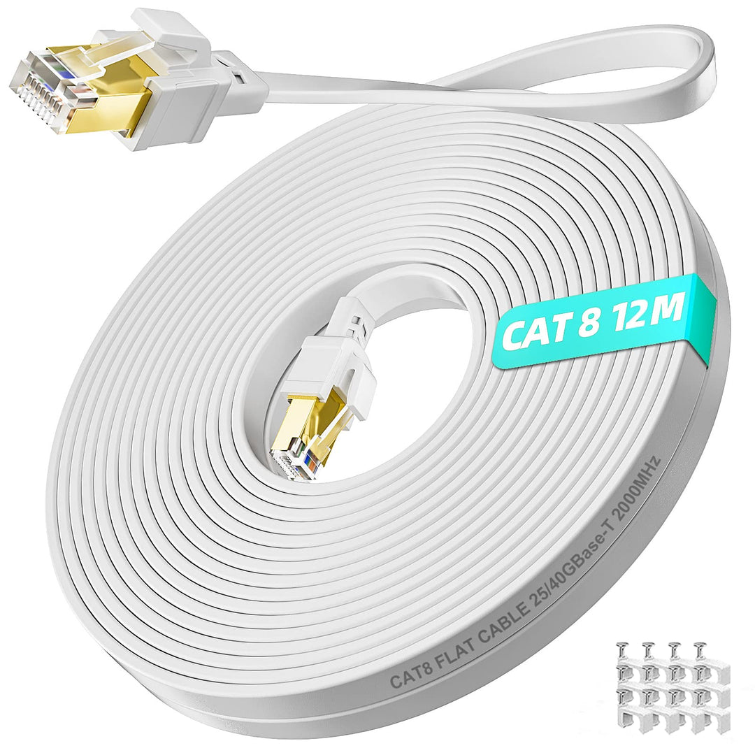 Cat 8 LAN Kabel 12m Hochgeschwindigkeits 40Gbits Internet Netzwerkkabel 12 meter Flach RJ45 2000MHz