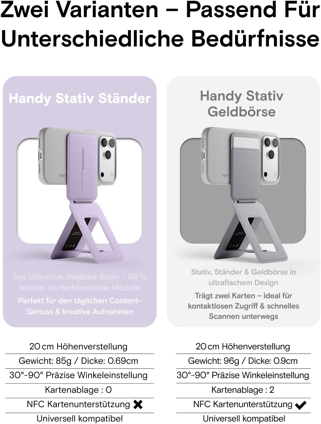 MOFT Stativ für iPhone 17/16/15/14/13/12 Serie, Snap Unsichtbarer Handy Stativ Ständer mit 3 Modi fü
