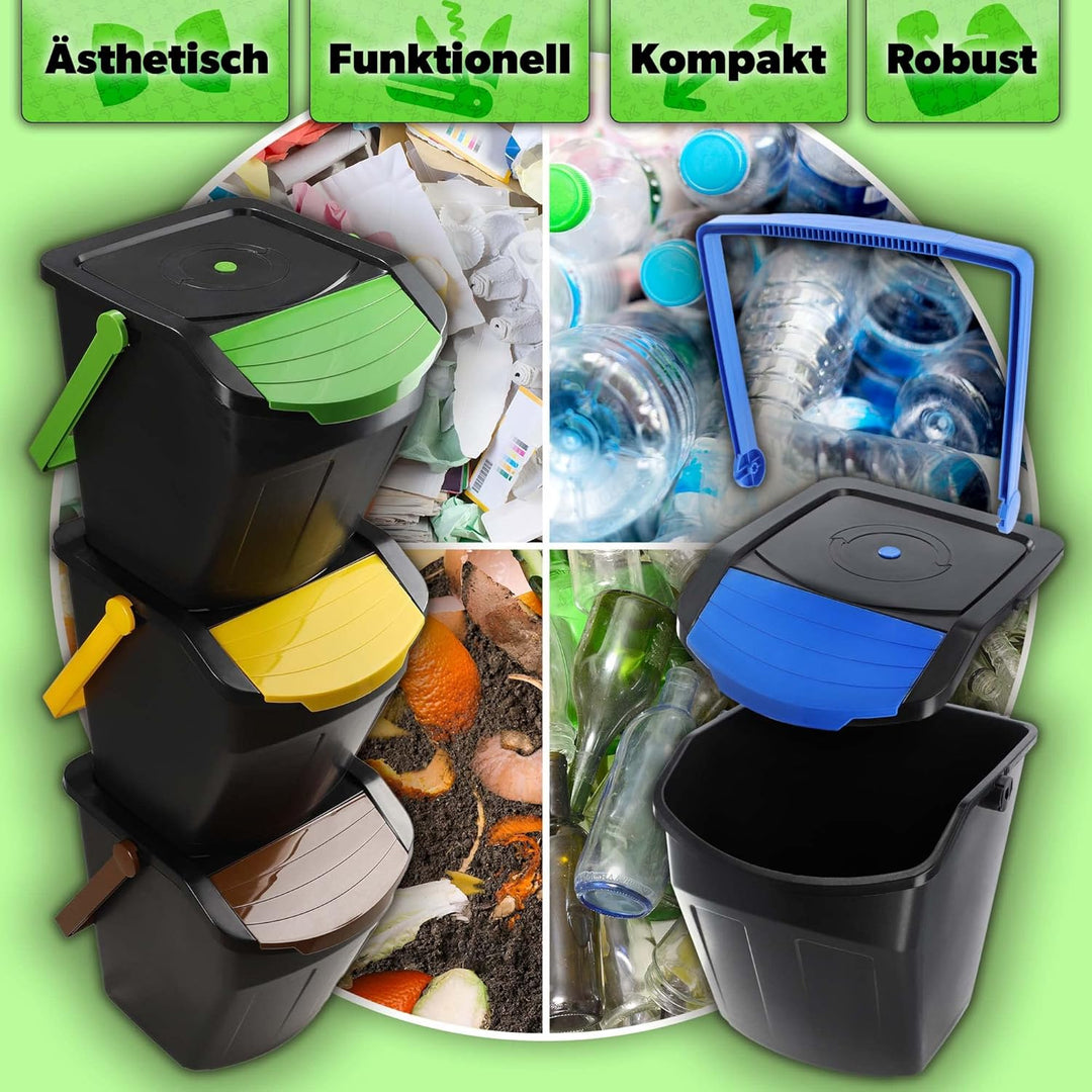 KADAX Recycling-Eimer, 25L Mülleimer mit Deckel, Abfalleimer-Set für leichte Mülltrennung, Abfallsam