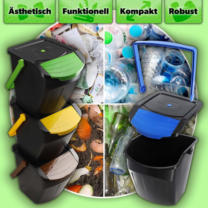 KADAX Recycling-Eimer, 25L Mülleimer mit Deckel, Abfalleimer-Set für leichte Mülltrennung, Abfallsam