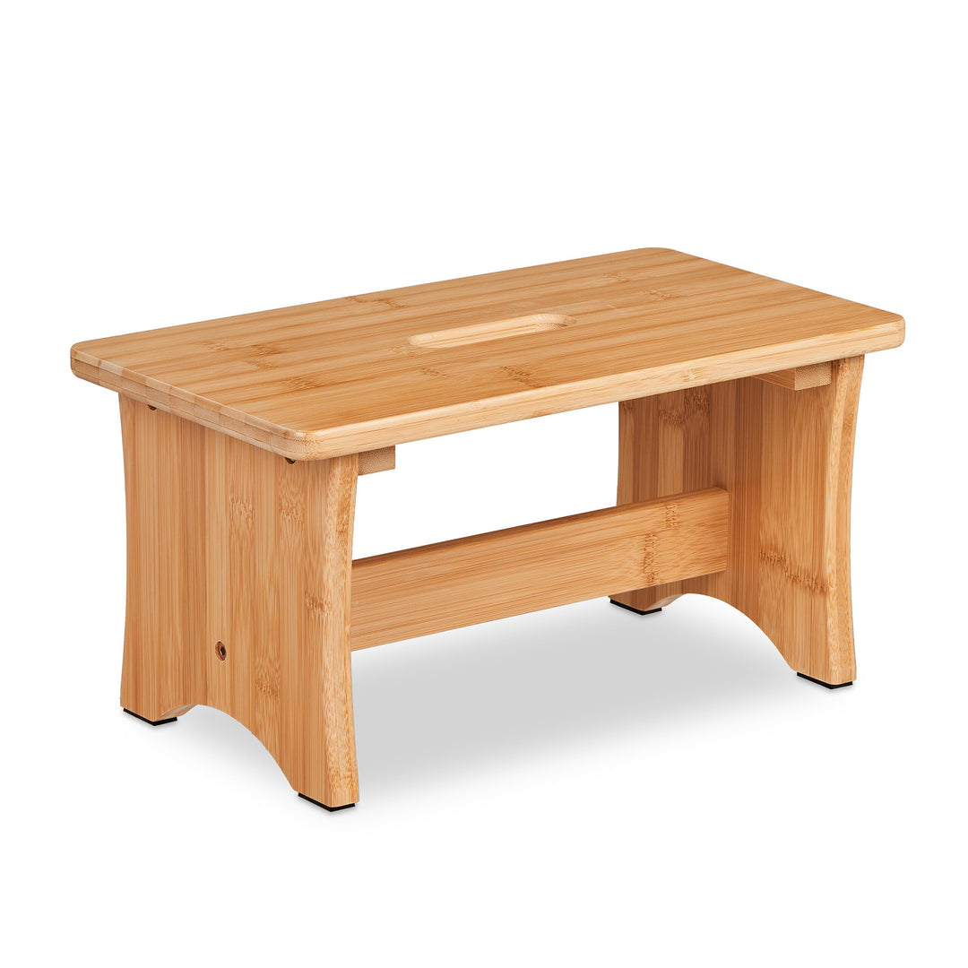Relaxdays Hocker Bambus, Fussbänkchen, mit Griffaussparung, HBT: 20,5 x 40 x 22 cm, Kleiner Fusshock