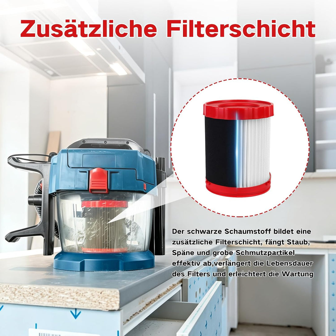 2 Stück Hepa Filter für Bosch Gas 18 V, GAS18V-3 / GAS18V-10L Ersatzfilter | Waschbare VF320H HEPA E