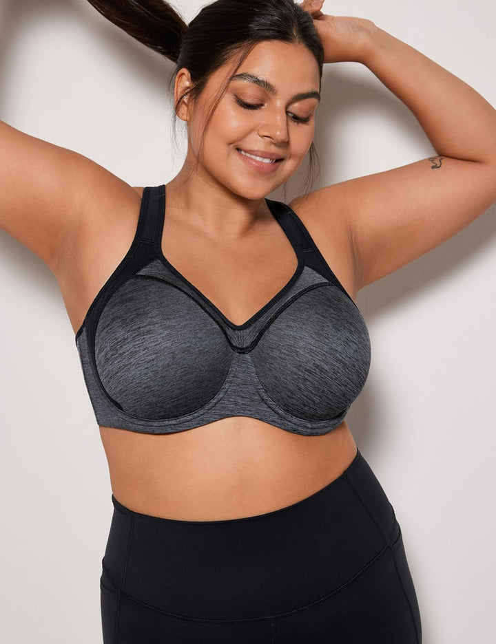 SYROKAN Damen Sport BH Starker Halt- Bügel Push Up Ringerrücken Gepolstert Fitness BH 70B Dunkle Blu