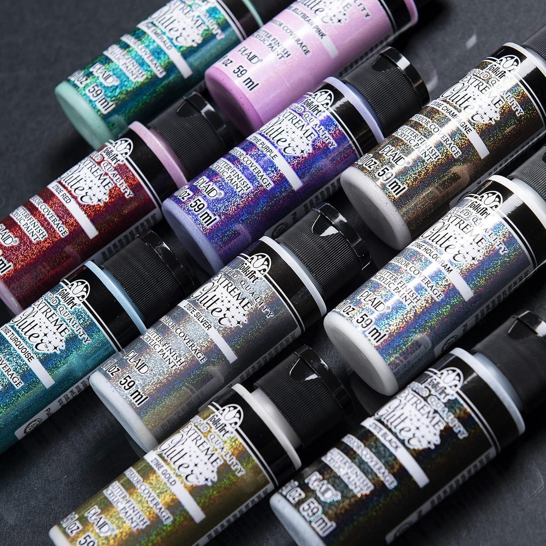 FolkArt Extreme Glitzer-Farben-Set, 10 Farben, 57 ml Extremer Glitzer.