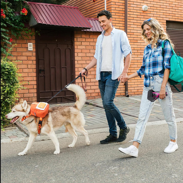 PETCUTE Hunderucksack Geschirr für Hunde,Hunderucksack mit Leine,Haustiergeschirr mit Kotbeutelspend