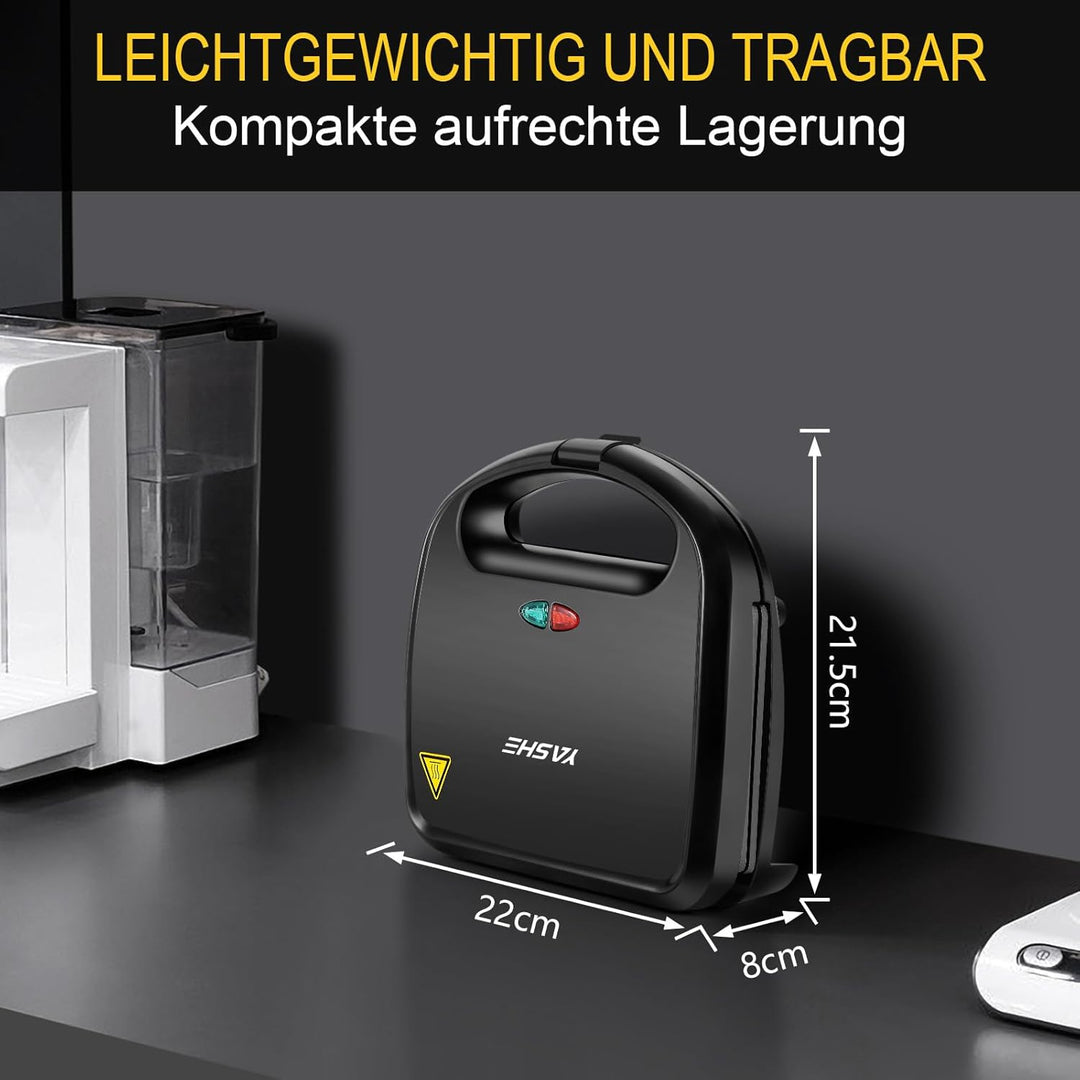 YASHE Sandwichmaker für 2 Sandwiches, Sandwichtoaster 750W mit Antihaftbeschichtung, schnelles Aufhe