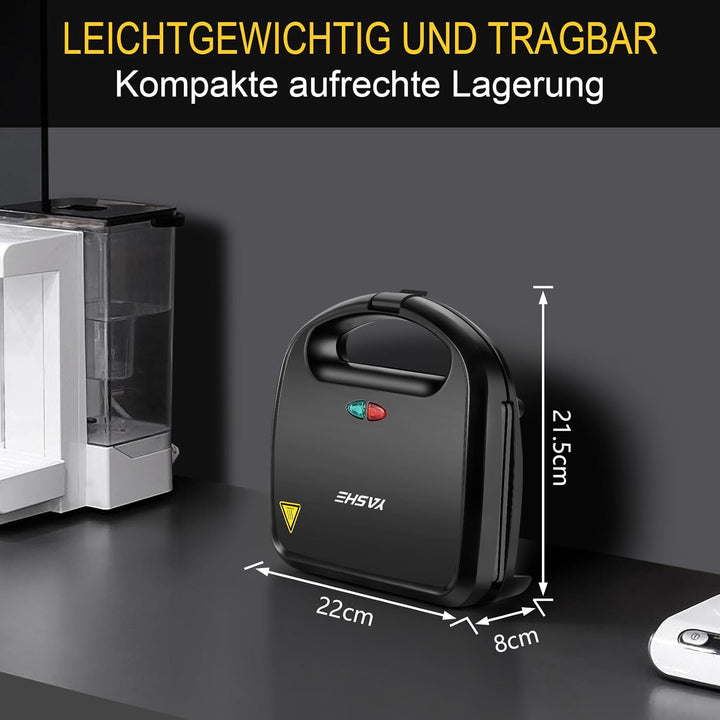 YASHE Sandwichmaker für 2 Sandwiches, Sandwichtoaster 750W mit Antihaftbeschichtung, schnelles Aufhe