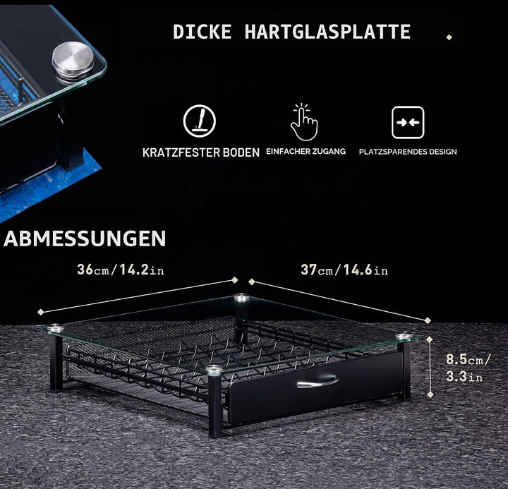 Peak Coffee Nespresso Vertuo Kaffeekapsel Tablett - Organizer &amp; Kaffee Maschinenständer mit Glasdeck