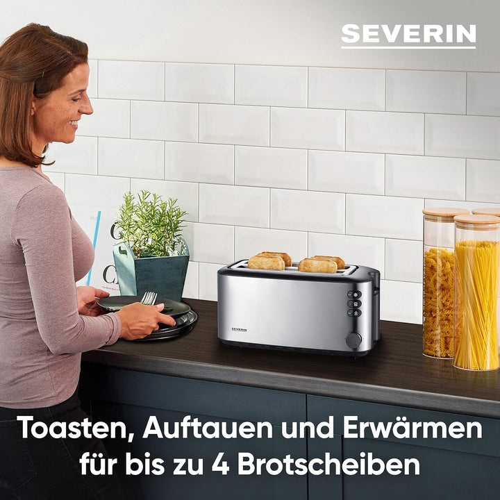 SEVERIN Automatik-Langschlitztoaster, Toaster mit Brötchenaufsatz, hochwertiger Edelstahl Toaster mi