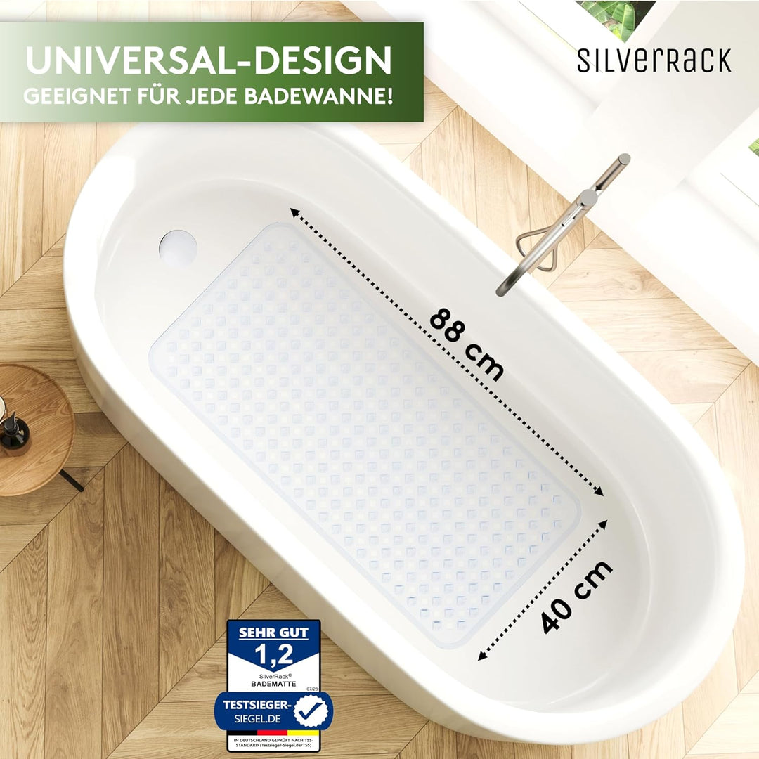 SilverRack Badewannenmatte 88x40 cm (Transparent RAUTEN) - Antirutschmatte Badewanne BPA frei für Ki