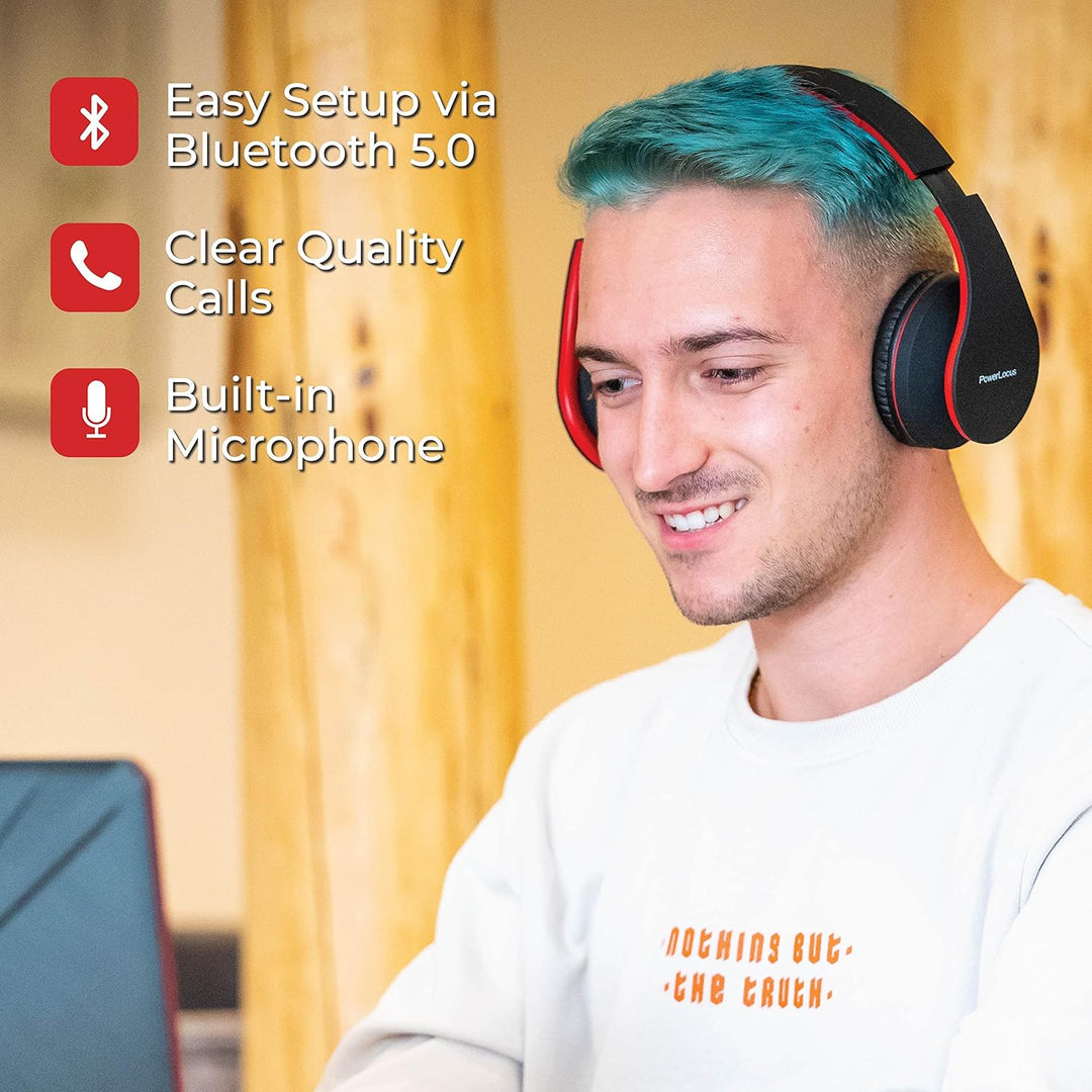 PowerLocus Bluetooth Kopfhörer Over Ear, Kabellose Kopfhörer, HiFi Stereo, Faltbare Kopfhörer mit Mi