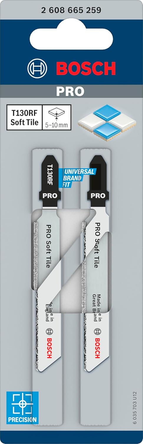 Bosch 2x PRO Soft Tile T130RF Stichsägeblatt (für Fliesen, Fliesen, Länge 83 mm, Professional Zubehö