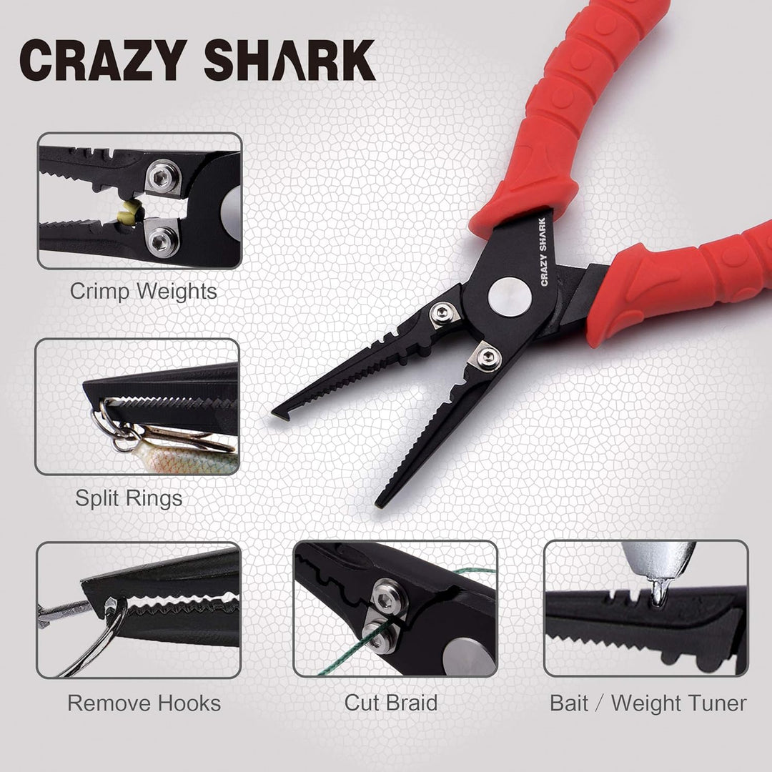 CRAZY SHARK Multifunktionale Angelzangen Linie Cutter Hook Remover Tackle mit Scheide und Lanyard
