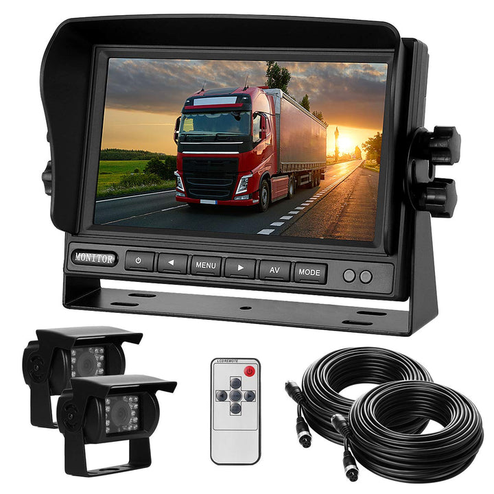 Dual-Rückfahrkamera-Set mit 7" TFT LCD Kfz-Monitor & Zwei 170° Weitwinkel- Rückfahrkameras, IP68 was