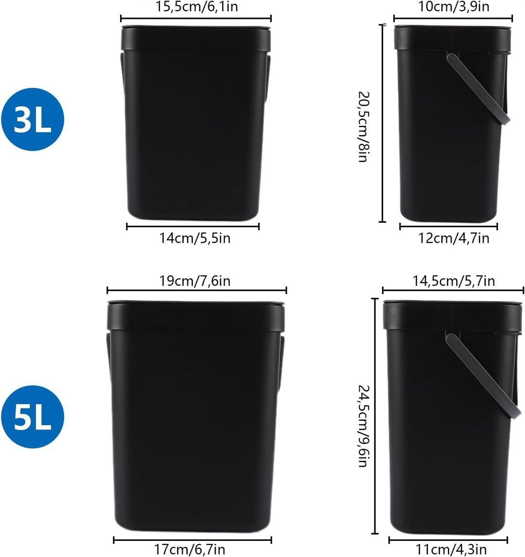 Küche Bioabfallbehälter, 2 Stück Set (3L + 5L), Kunststoff Küche Kompostbehälter mit Deckel hängen,