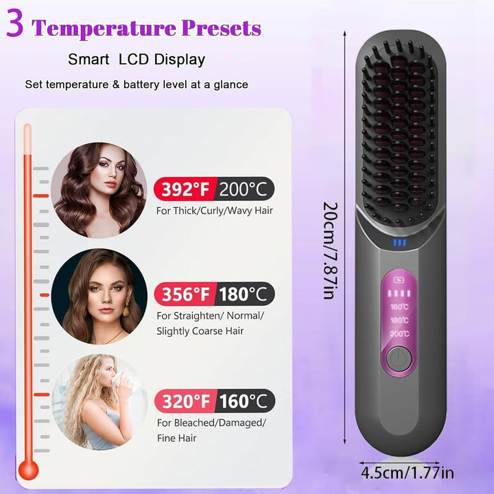 Glättbürste Kabellos Stylingbürste für Kurze Haare, Tragbare Glättungsbürste für Haarstyling, Go Bru