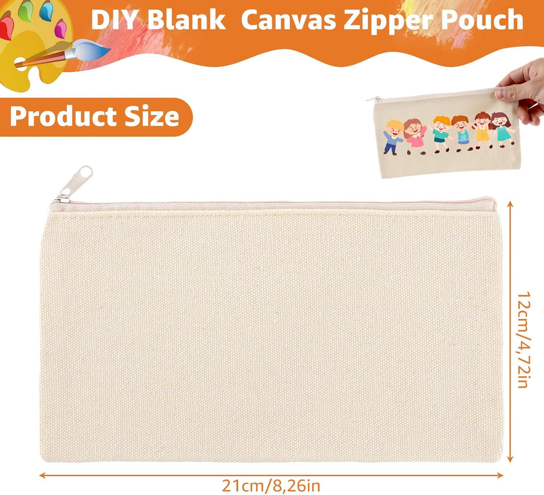 JMIATRY 30 Stück DIY Blanko Stoffbeutel Mit Reissverschluss Beige, 12 x 21cm Klein Stoffbeutel Zum B