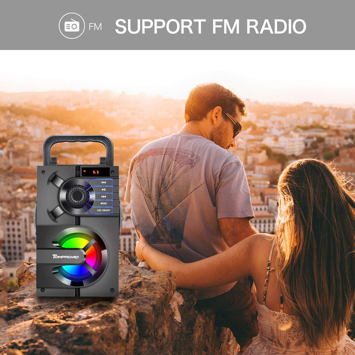TOMPROAD Bluetooth Lautsprecher, Tragbare Bluetooth Box mit Subwoofer, kabellos Stereo Sound satter