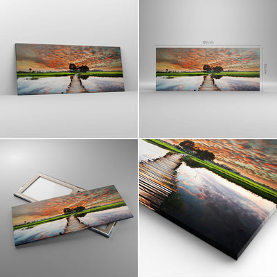 Wandbilder Dekoration Wohnzimmer Asien brücke see natur Panorama Bilder auf Leinwand 120x50cm Leinwa