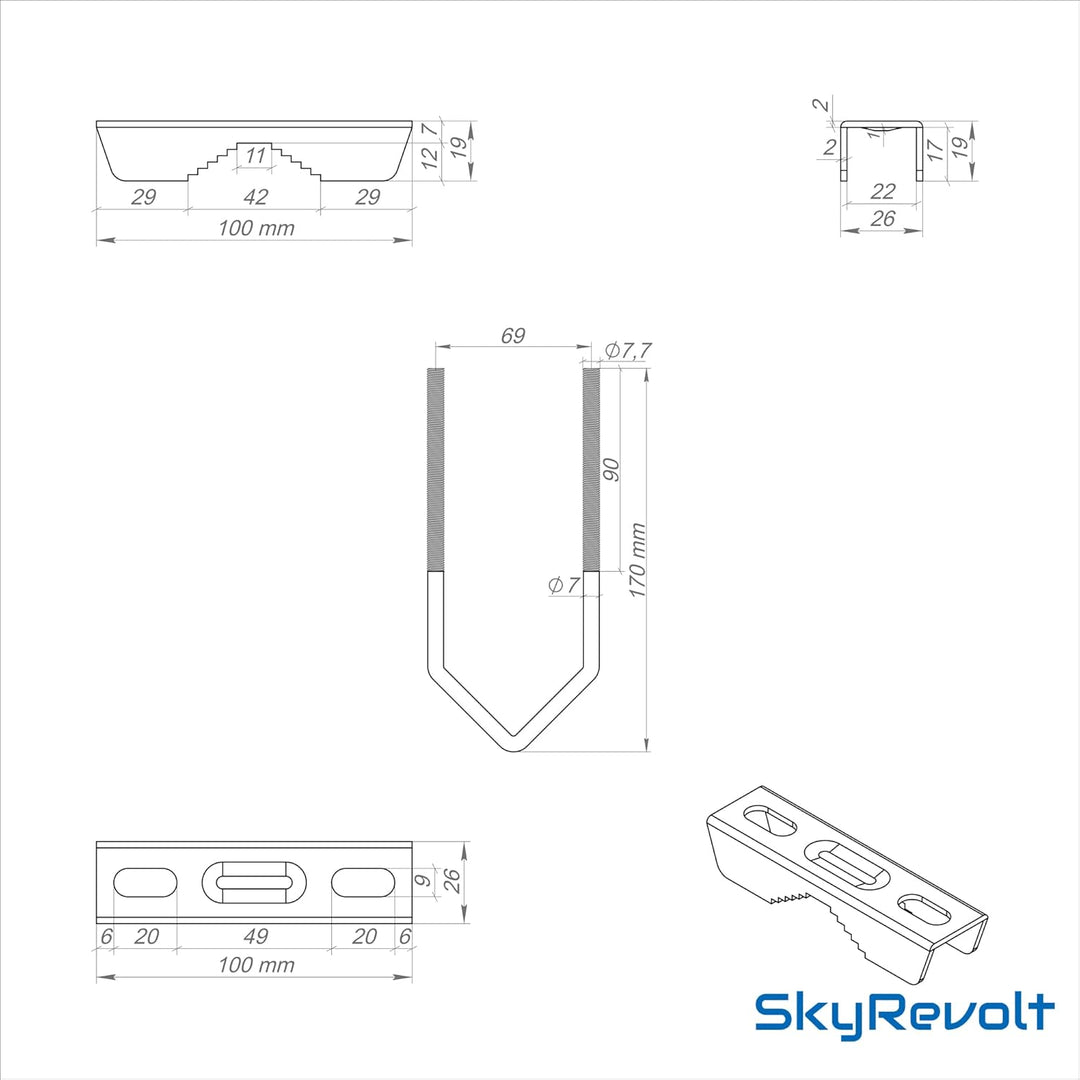SkyRevolt Duo-Wand-Halter 25cm Rohr 40mm Doppel-Mastausleger zweifacher SAT Mast Ausleger U-Halter f