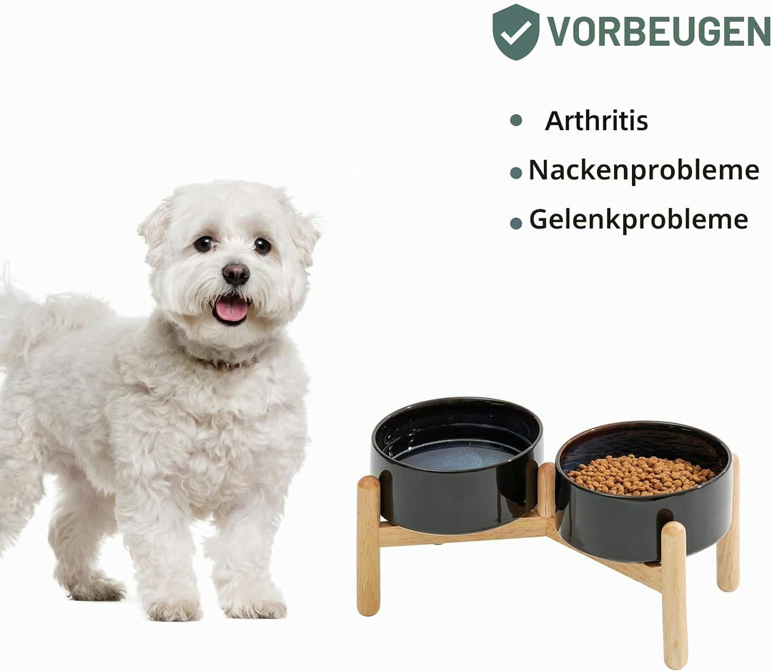 Keramischer Hundenapf 15,5 cm mit Standfuss für kleine und mittelgrosse Hunderassen, Futter- und Was