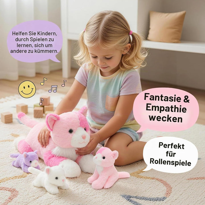 MorisMos gross Katze Kuscheltier mit Baby im Bauch, 35cm Weich Niedliche Katze Stofftier Plüschtier,