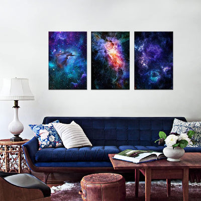 ZHONGYUTONG Nebel Galaxie Kunstdruck auf Leinwand mit Rahmen 3-teilig Universum Wandbild Weltraum Wa