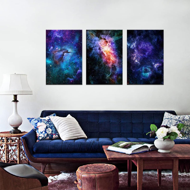 ZHONGYUTONG Nebel Galaxie Kunstdruck auf Leinwand mit Rahmen 3-teilig Universum Wandbild Weltraum Wa