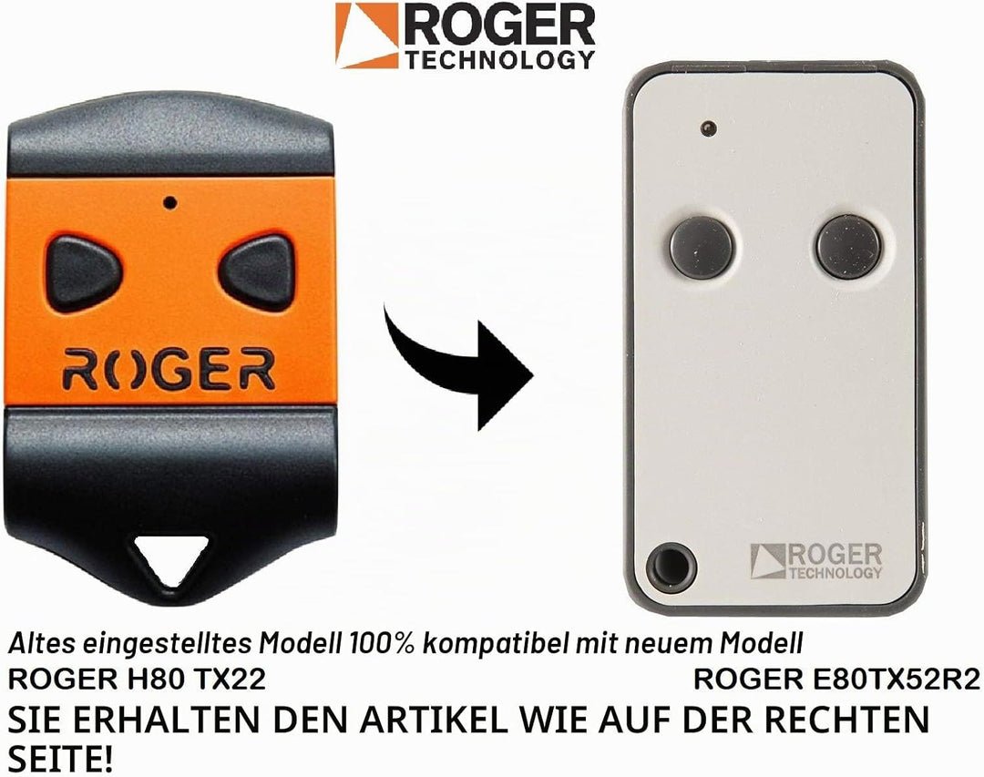 E80/TX52R/2 Fernbedienung Roger Festcode 433,92 MHz 2-Kanal E80 TX52R/2