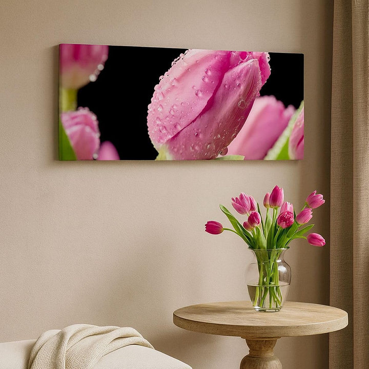 Panorama Bilder auf Leinwand 100x40cm Leinwandbild Tulpe Blumen Tau Gross Wanddeko Bild Schlafzimmer
