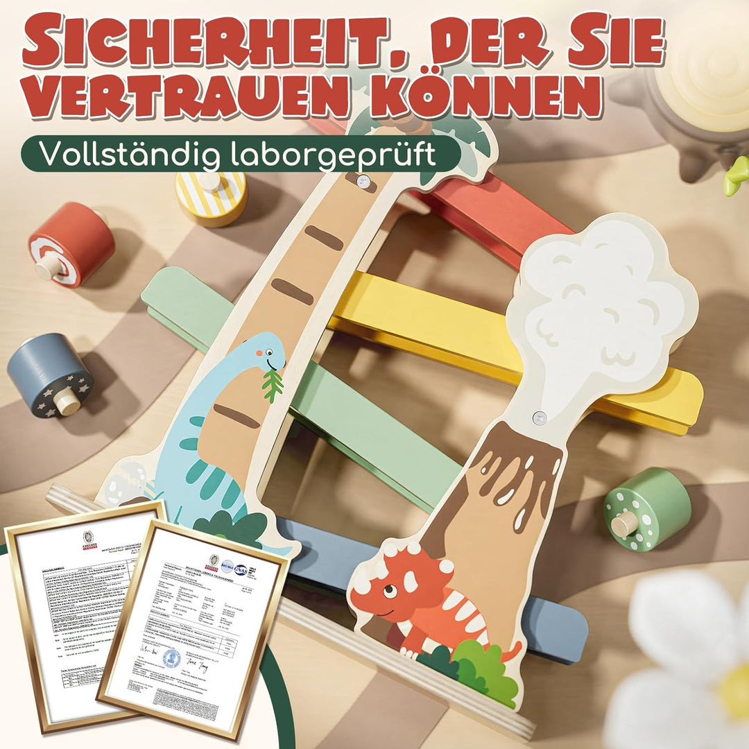 Lehoo Castle Montessori Spielzeug ab 1 2 Jahr, Dinosaurier Kugelbahn Holz, Holzspielzeug ab 1 2 Jahr