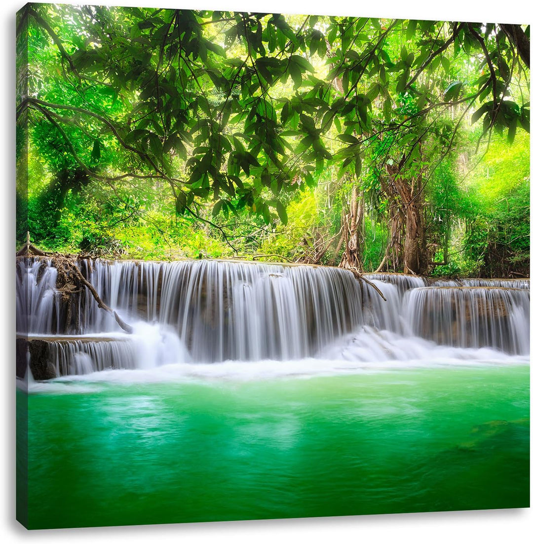 Pixxprint Kleiner Wasserfall im Dschungel als Leinwandbild/Grösse: 70x70 cm/Wandbild/Kunstdruck/fert