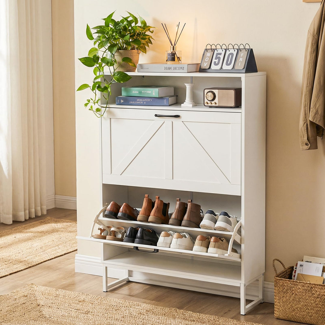 HOKEEPER Schuhschrank 2 Klappen, Schuhkipper, freistehendes schmales Schuhregal, für Eingangsbereich