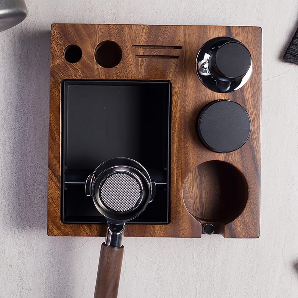 Tamperstation Holz Coffee Tamping Station Tamper Station mit Knock Box, Barista Zubehör,58mm, 58mm