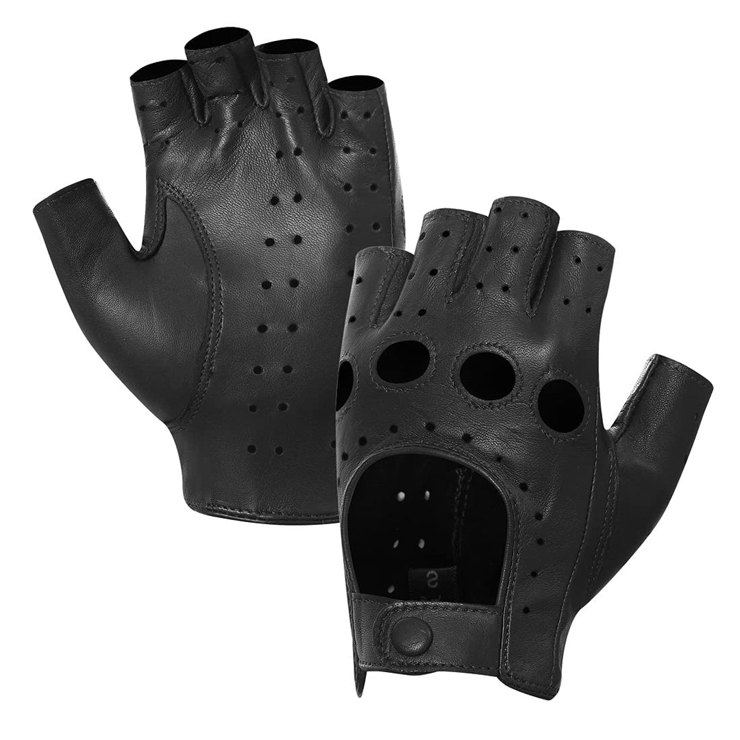 Harssidanzar Lady Fingerlose Lederhandschuhe Schaffell Single Line Half Finger GL012 XS Schwarz, XS