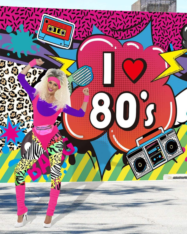 BIQIQI 80er Jahre Outfit Damen Set Retro Trainingsanzug Kostüm 80s 90s Kleidung Kostüm Accessoires C