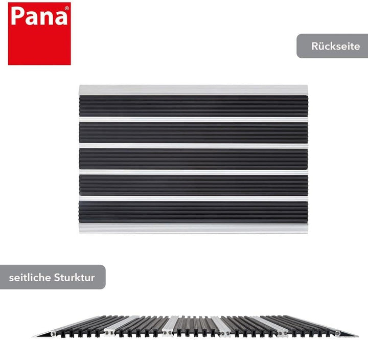 PANA Aluminium Türmatte (39x60cm) • Fussmatte Aussen • Schmutzfangmatte • Fussabtreter mit Nadelfilz